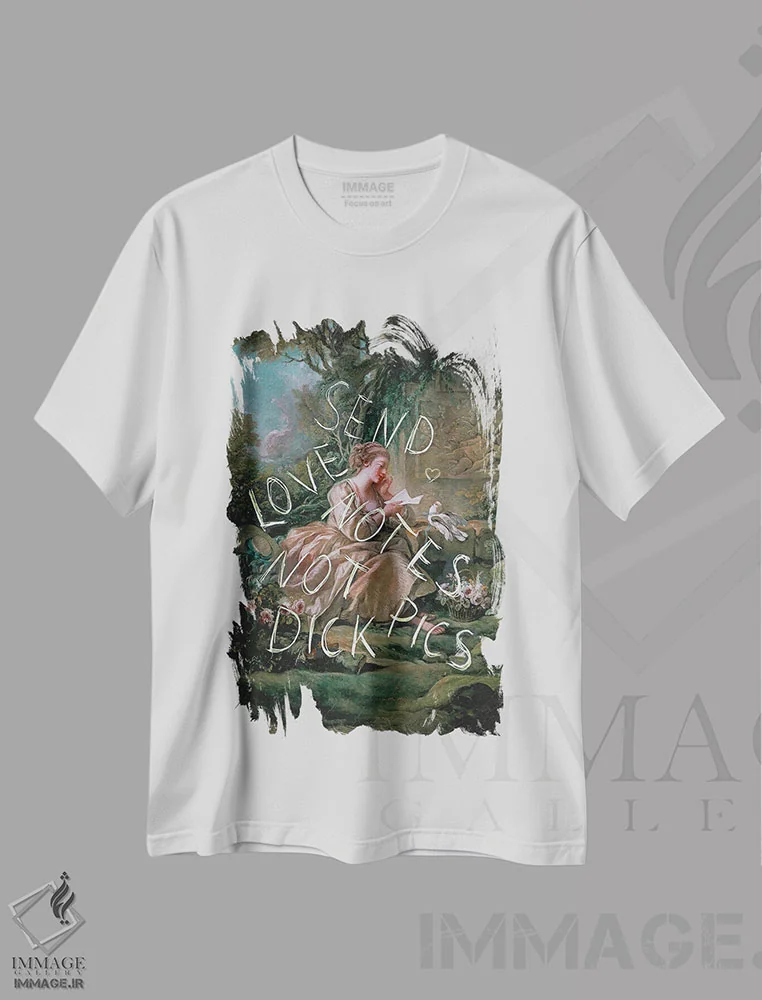 تیشرت سفید طرح دار "یادداشت های عاشقانه"، هنر دیجیتال اثر یوناس لوس | immage.ir