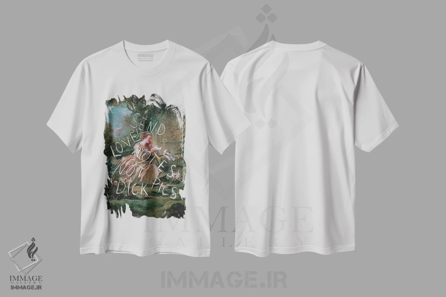 تیشرت سفید طرح دار "یادداشت های عاشقانه"، هنر دیجیتال اثر یوناس لوس | immage.ir