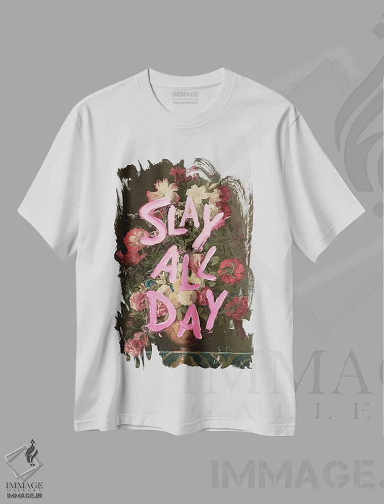 تیشرت سفید طرح دار "درخشان بودن در تمام روز"، هنر دیجیتال اثر یوناس لوس | فروشگاه ایماژ