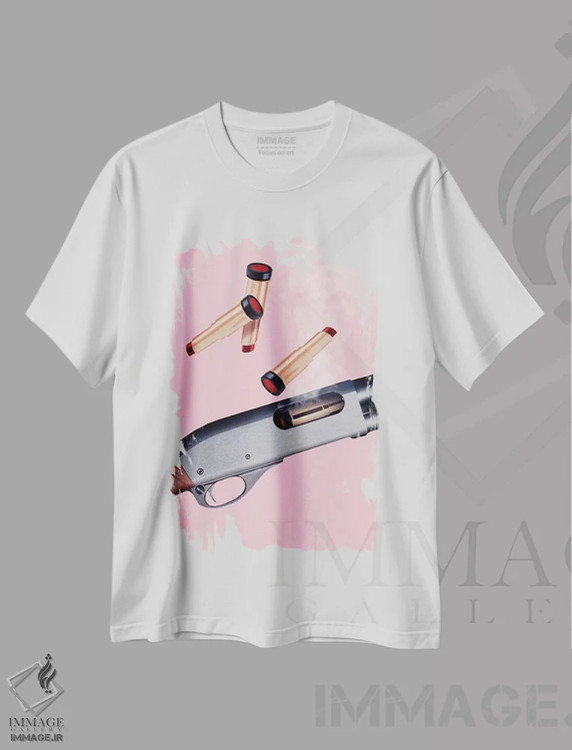 تیشرت سفید طرح دار "تفنگ رژلبی"، دکوراسیون جایگزین اثر یوناس لوس | فروشگاه ایماژ
