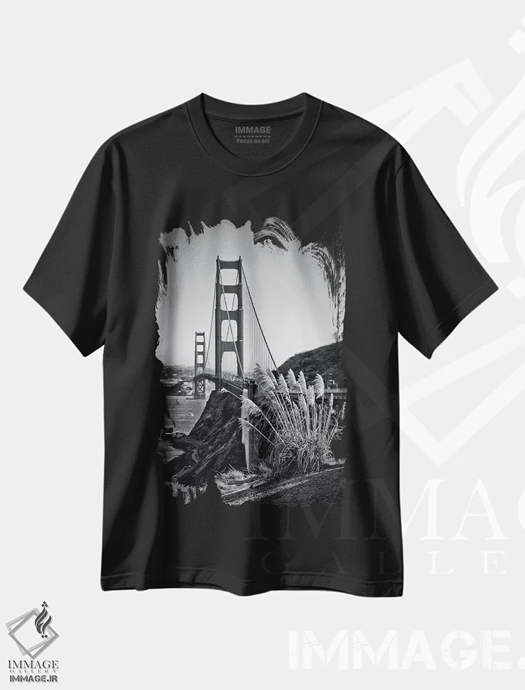 تیشرت مشکی طرح دار – تیشرت معماری ,پل گلدن گیت سانفرانسیسکو اثر ملانی ویولا فروشگاه ایماژ