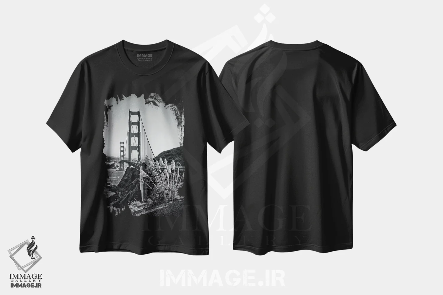 تیشرت مشکی طرح دار – تیشرت معماری ,پل گلدن گیت سانفرانسیسکو اثر ملانی ویولا فروشگاه ایماژ