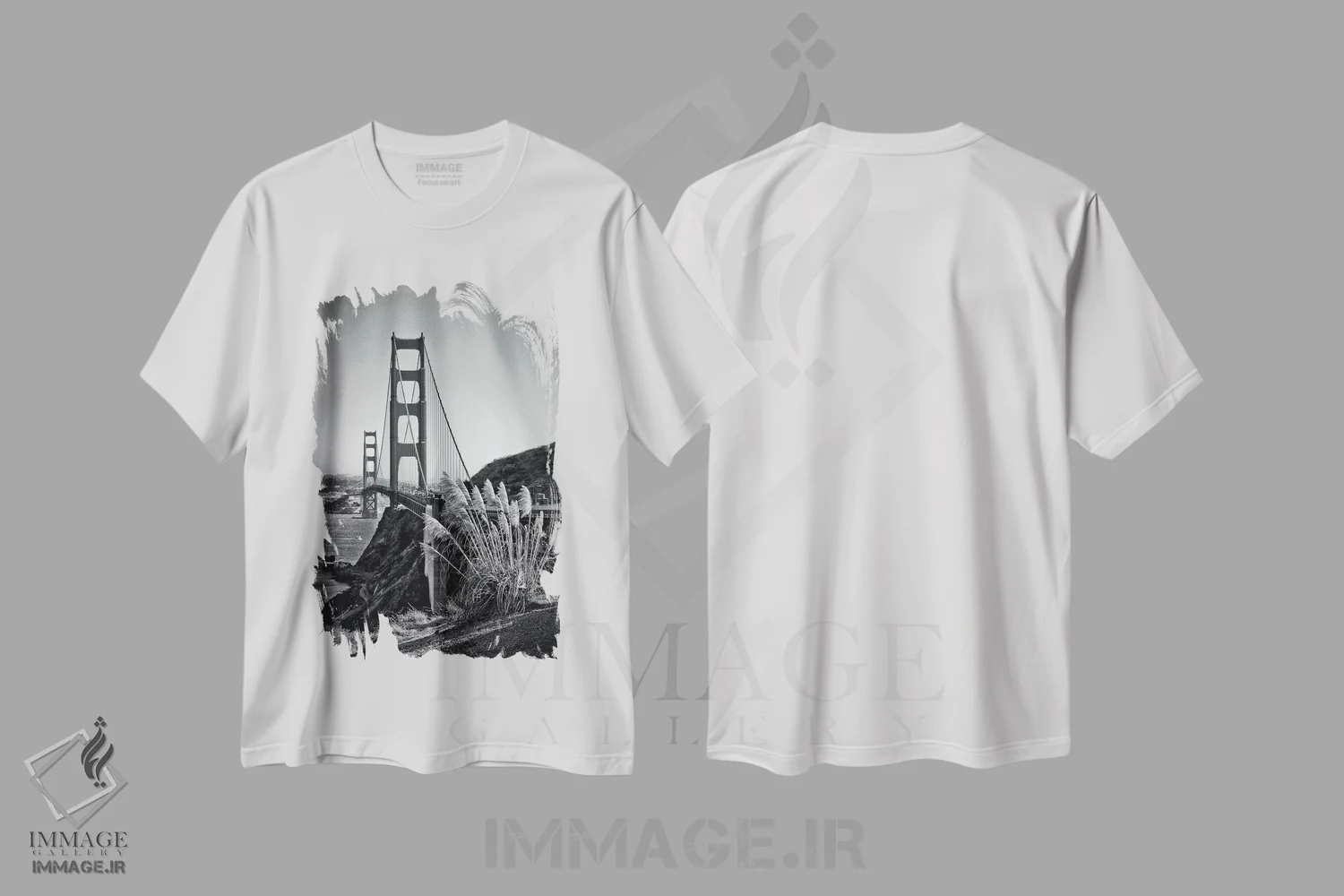 تیشرت سفید طرح دار – تیشرت معماری ,پل گلدن گیت سانفرانسیسکو اثر ملانی ویولا immage.ir