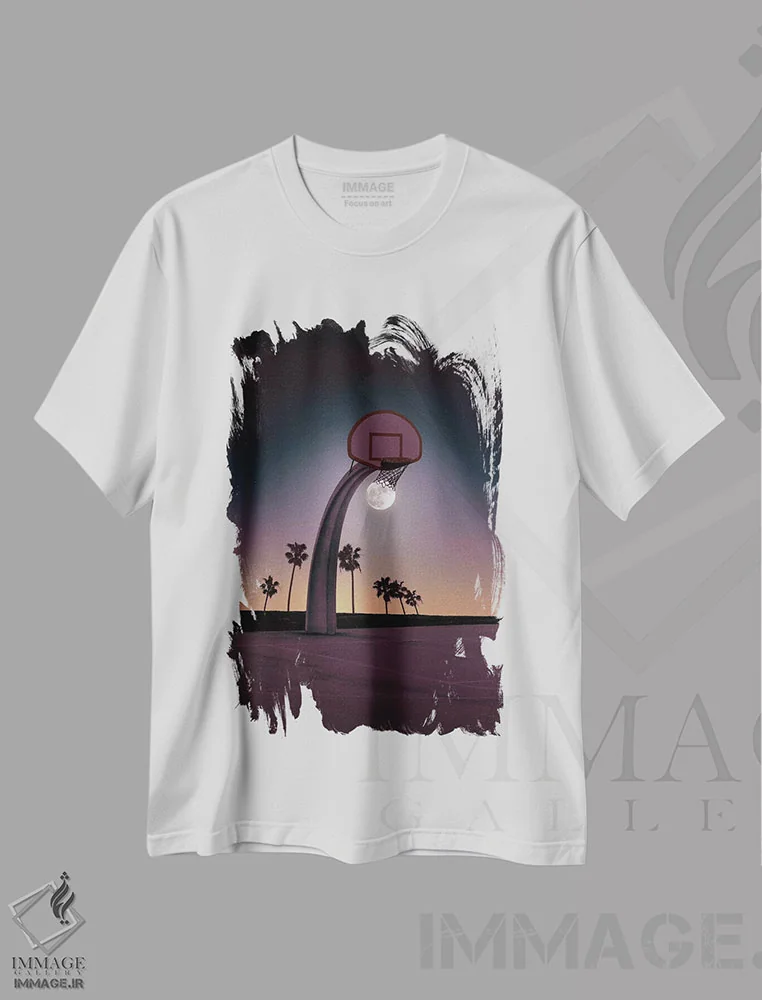 تیشرت سفید طرح دار – تیشرت اسپرت ,"ماه سبدی" اثر یوناس لوس فروشگاه ایماژ