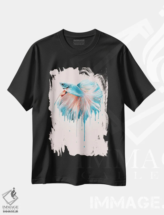 تیشرت مشکی طرح دار – تیشرت هنری ,"ماهی ذوب شونده" اثر یوناس لوس immage.ir