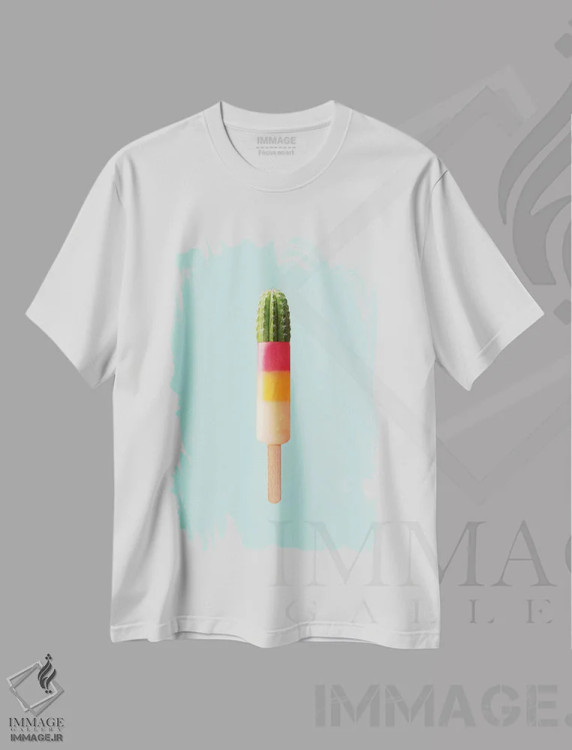 تیشرت سفید طرح دار – تیشرت پاپ آرت ,"بستنی چوبی کاکتوس" اثر یوناس لوس immage.ir