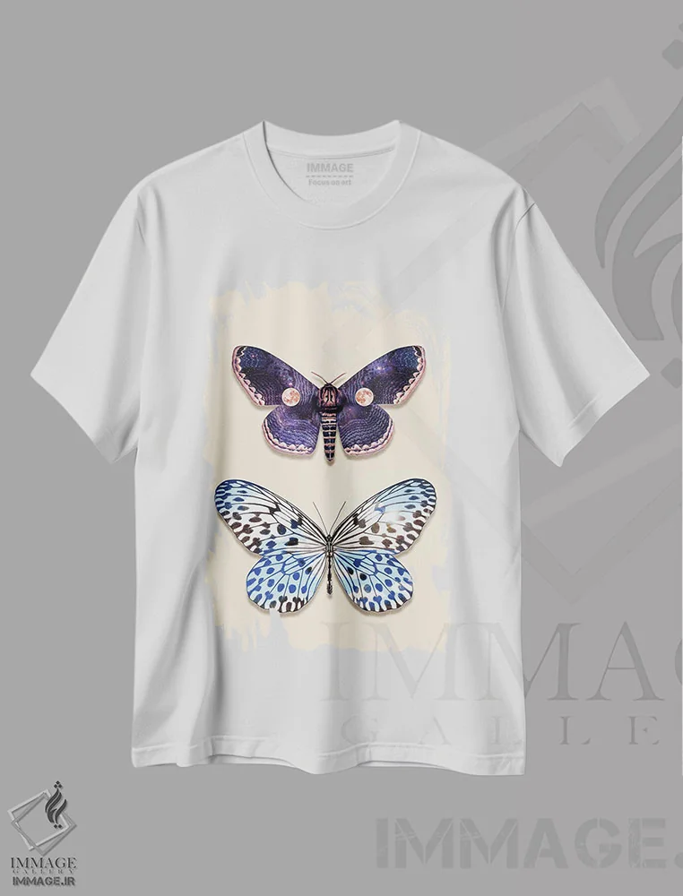 تیشرت سفید طرح دار – تیشرت طبیعت ,"پروانه شب و روز" اثر یوناس لوس immage.ir