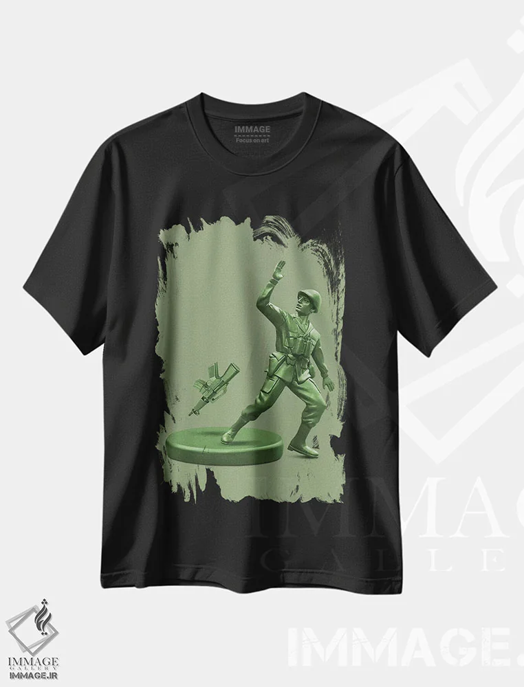 تیشرت مشکی طرح دار – تیشرت پاپ آرت ,"سرباز اسباب بازی" اثر یوناس لوس immage.ir