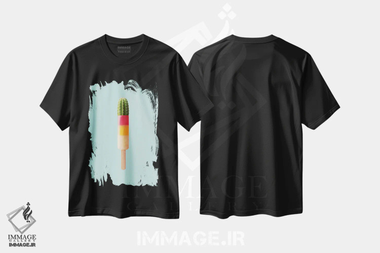 تیشرت مشکی طرح دار – تیشرت پاپ آرت ,"بستنی چوبی کاکتوس" اثر یوناس لوس فروشگاه ایماژ