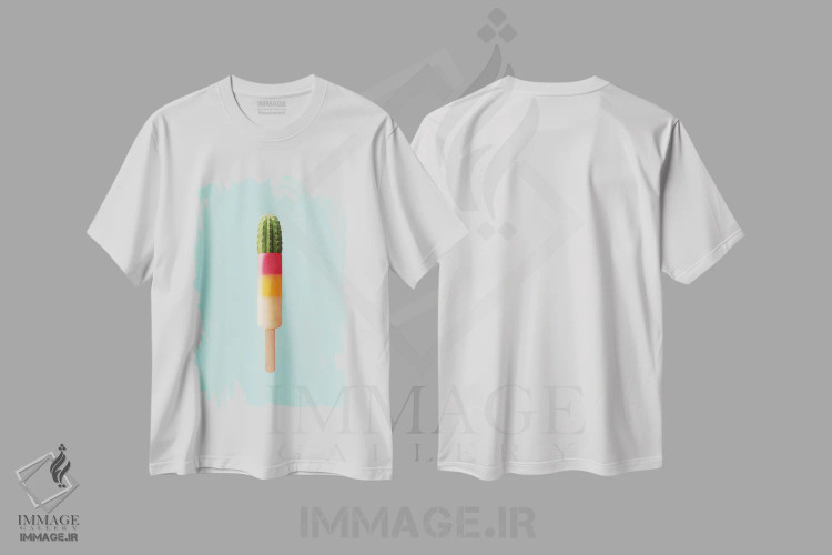 تیشرت سفید طرح دار – تیشرت پاپ آرت ,"بستنی چوبی کاکتوس" اثر یوناس لوس immage.ir