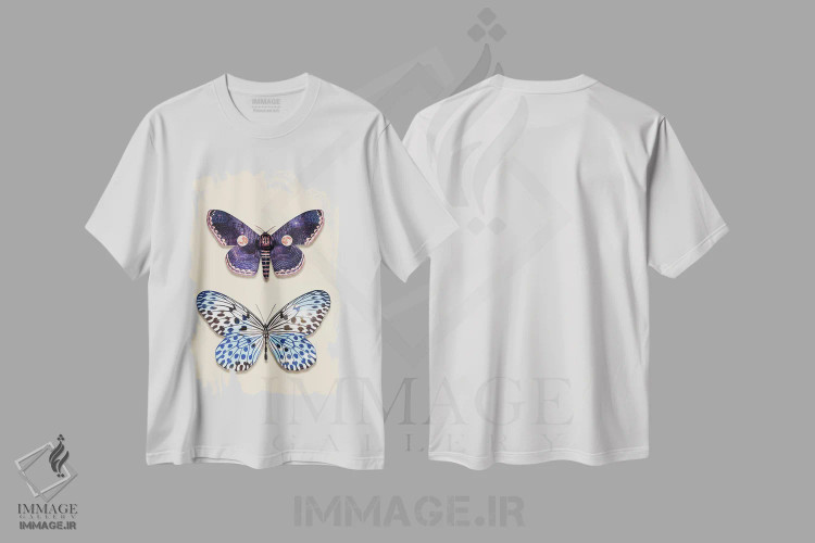 تیشرت سفید طرح دار – تیشرت طبیعت ,"پروانه شب و روز" اثر یوناس لوس immage.ir