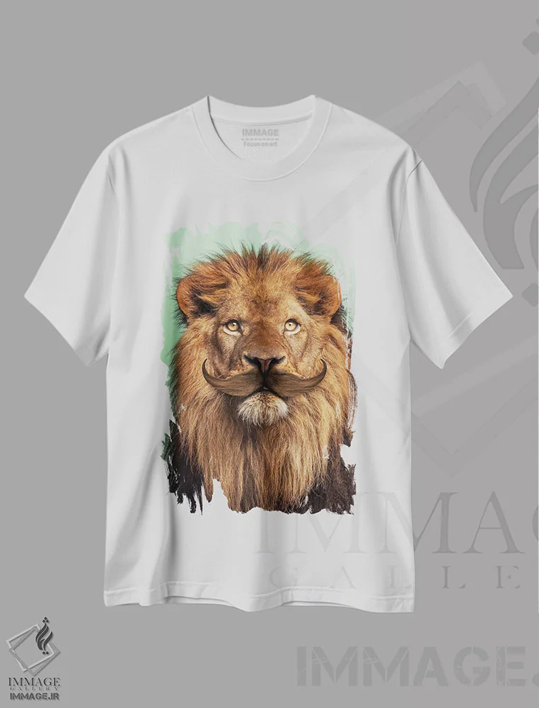 تیشرت سفید طرح دار – تیشرت طنز ,"شیر ریش دار" اثر یوناس لوس immage.ir