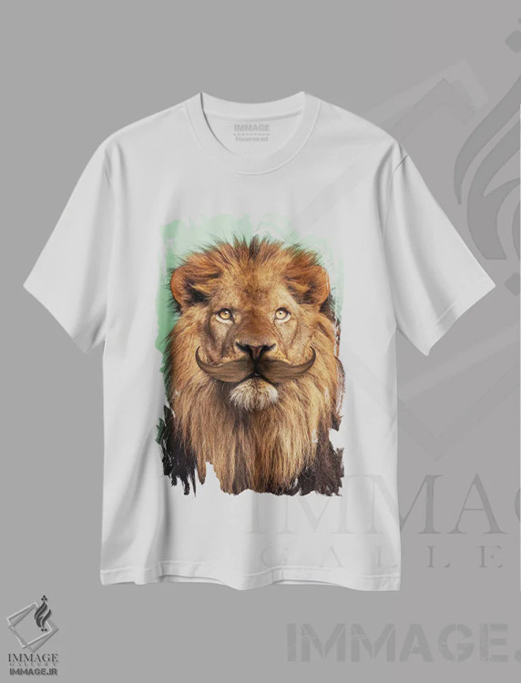 تیشرت سفید طرح دار – تیشرت طنز ,"شیر ریش دار" اثر یوناس لوس immage.ir