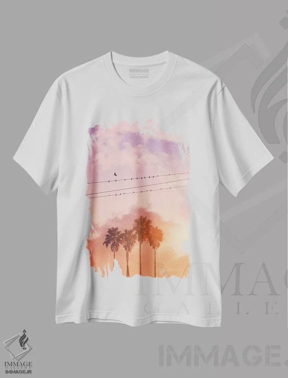 تیشرت سفید طرح دار – تیشرت طبیعت ,"پرندگان روی سیم" اثر یوناس لوس فروشگاه ایماژ