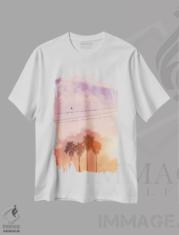 تیشرت سفید طرح دار – تیشرت طبیعت ,"پرندگان روی سیم" اثر یوناس لوس فروشگاه ایماژ