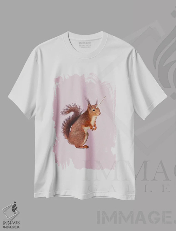 تیشرت سفید طرح دار – تیشرت فانتزی ,"سنجابک" اثر یوناس لوس immage.ir