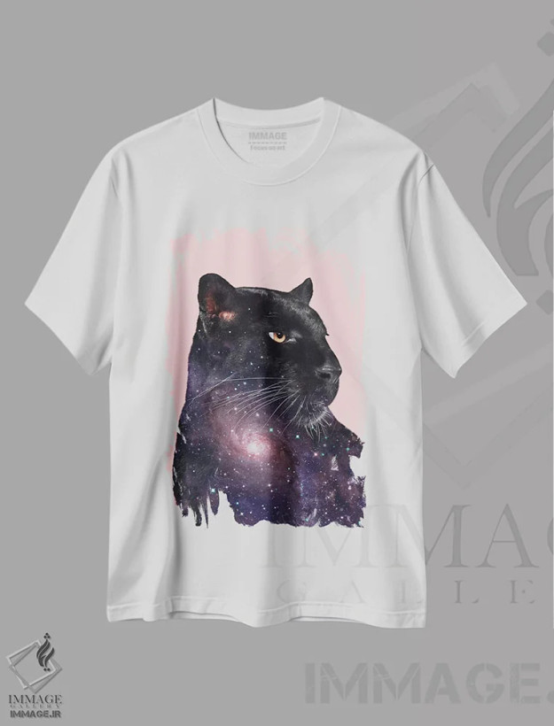 تیشرت سفید طرح دار – تیشرت کهکشانی ,"پلنگ کهکشانی" اثر یوناس لوس فروشگاه ایماژ