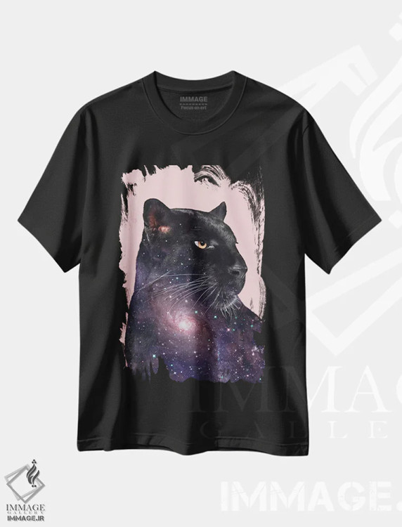 تیشرت مشکی طرح دار – تیشرت کهکشانی ,"پلنگ کهکشانی" اثر یوناس لوس immage.ir