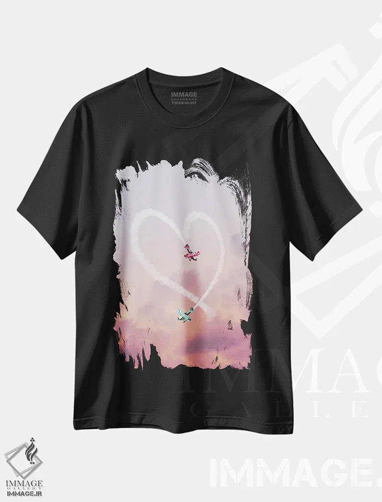 تیشرت مشکی طرح دار – تیشرت عاشقانه ,"عشق در هواست" اثر یوناس لوس فروشگاه ایماژ