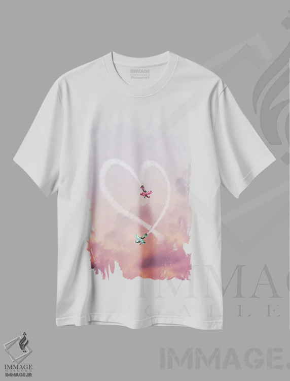 تیشرت سفید طرح دار – تیشرت عاشقانه ,"عشق در هواست" اثر یوناس لوس immage.ir