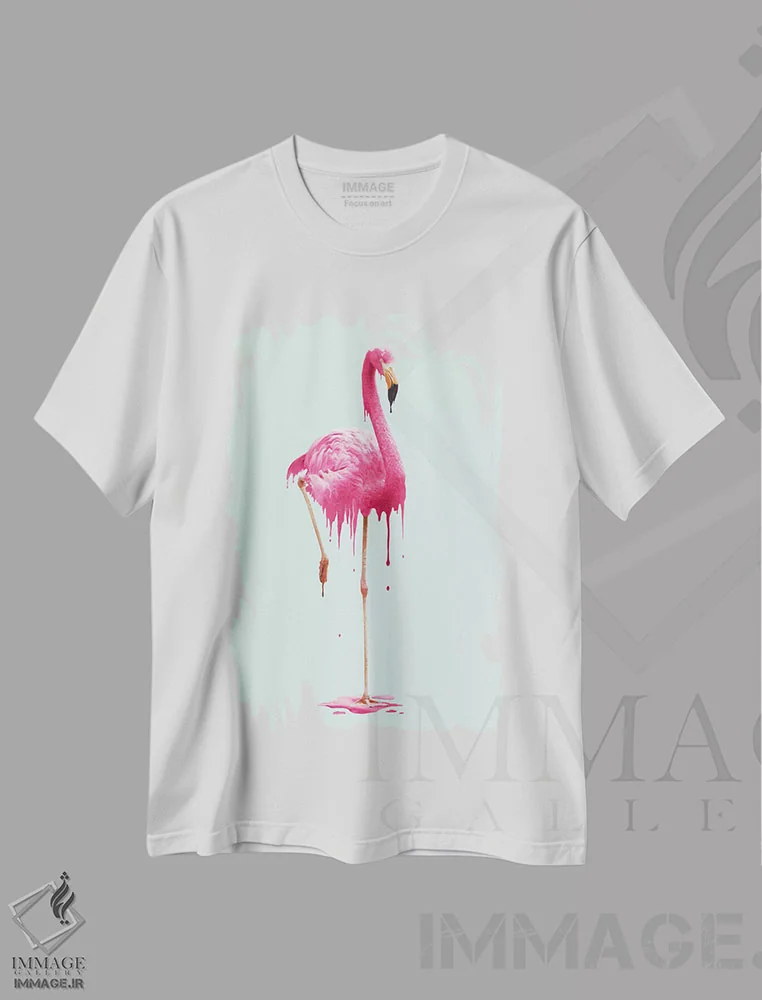 تیشرت سفید طرح دار – تیشرت حیوانات ,"فلامینگوی ذوب شونده" اثر یوناس لوس immage.ir