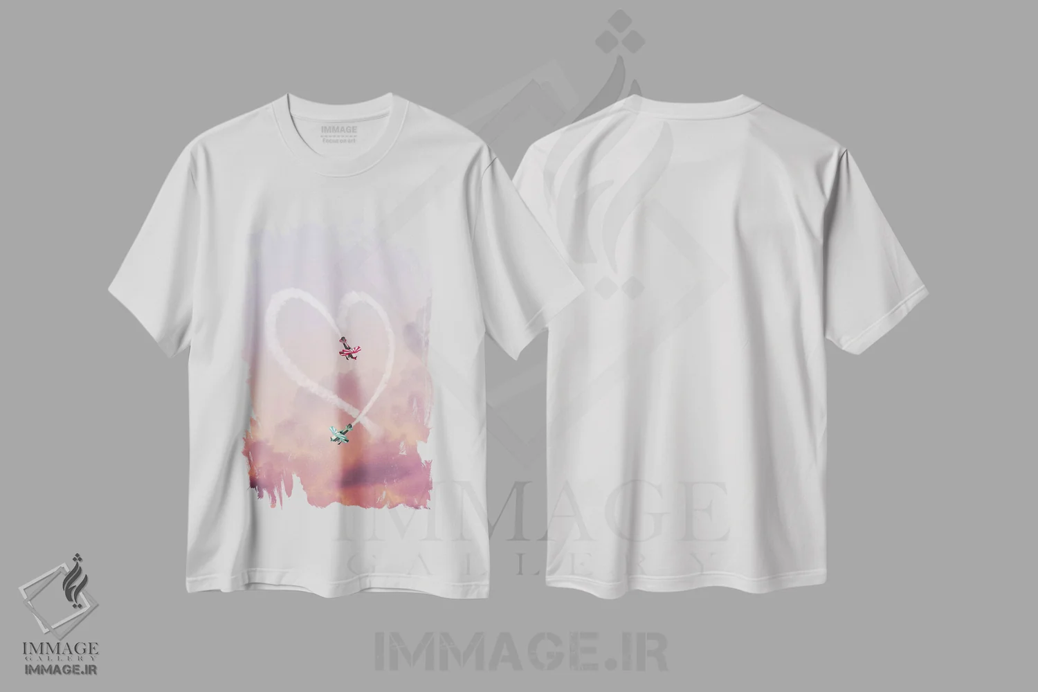 تیشرت سفید طرح دار – تیشرت عاشقانه ,"عشق در هواست" اثر یوناس لوس immage.ir