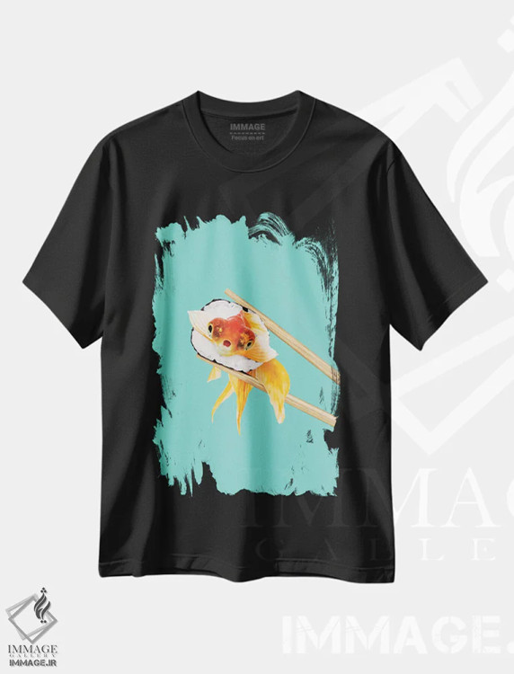 تیشرت مشکی طرح دار – تیشرت پاپ آرت ,"ماهی گلی سوشی" اثر یوناس لوس فروشگاه ایماژ
