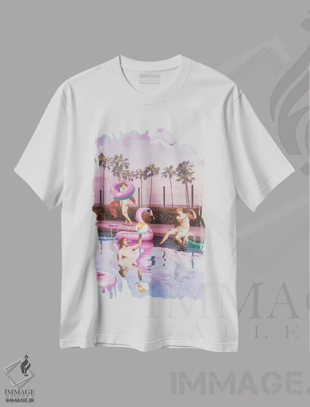 تیشرت سفید طرح دار – تیشرت تابستانی ,"جشن استخر" اثر یوناس لوس فروشگاه ایماژ