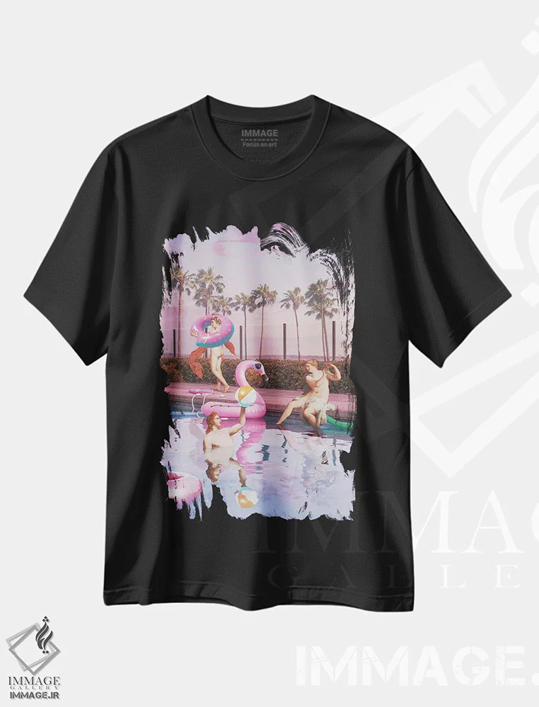 تیشرت مشکی طرح دار – تیشرت تابستانی ,"جشن استخر" اثر یوناس لوس immage.ir
