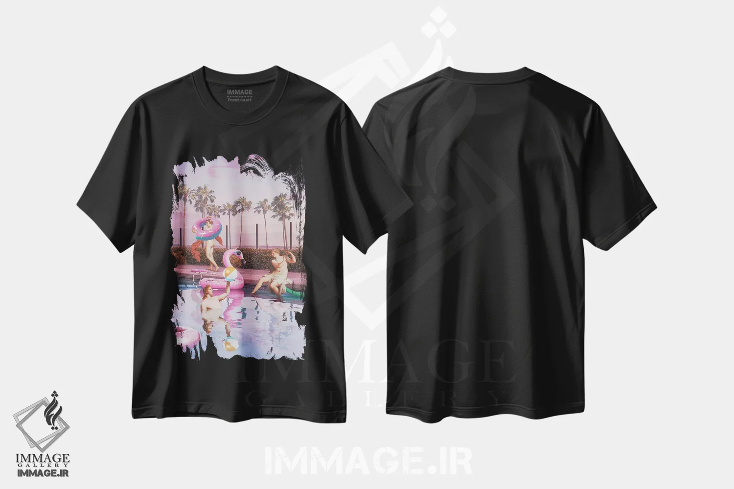 تیشرت مشکی طرح دار – تیشرت تابستانی ,"جشن استخر" اثر یوناس لوس immage.ir
