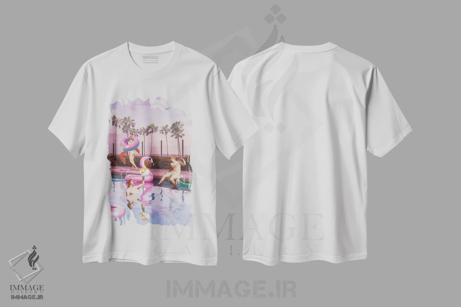 تیشرت سفید طرح دار – تیشرت تابستانی ,"جشن استخر" اثر یوناس لوس فروشگاه ایماژ