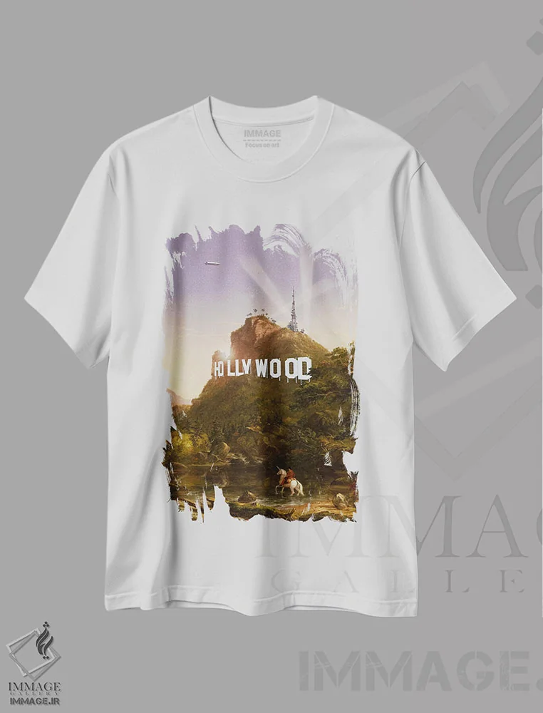 تیشرت سفید طرح دار – تیشرت فانتزی ,"هالیوود" اثر یوناس لوس immage.ir