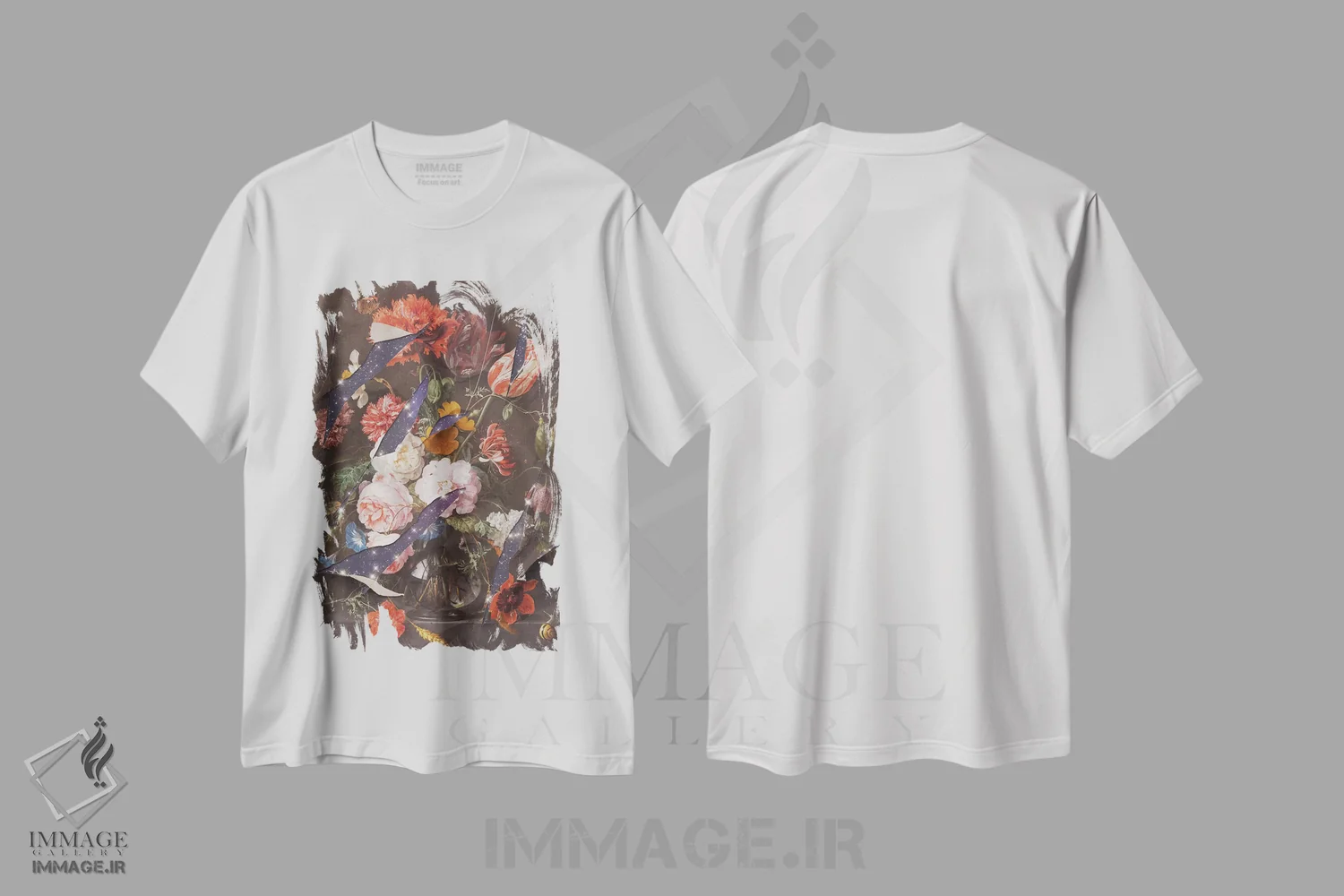تیشرت سفید طرح دار – تیشرت هنری ,"گل های کهکشان" اثر یوناس لوس فروشگاه ایماژ