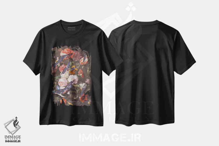 تیشرت مشکی طرح دار – تیشرت هنری ,"گل های کهکشان" اثر یوناس لوس immage.ir