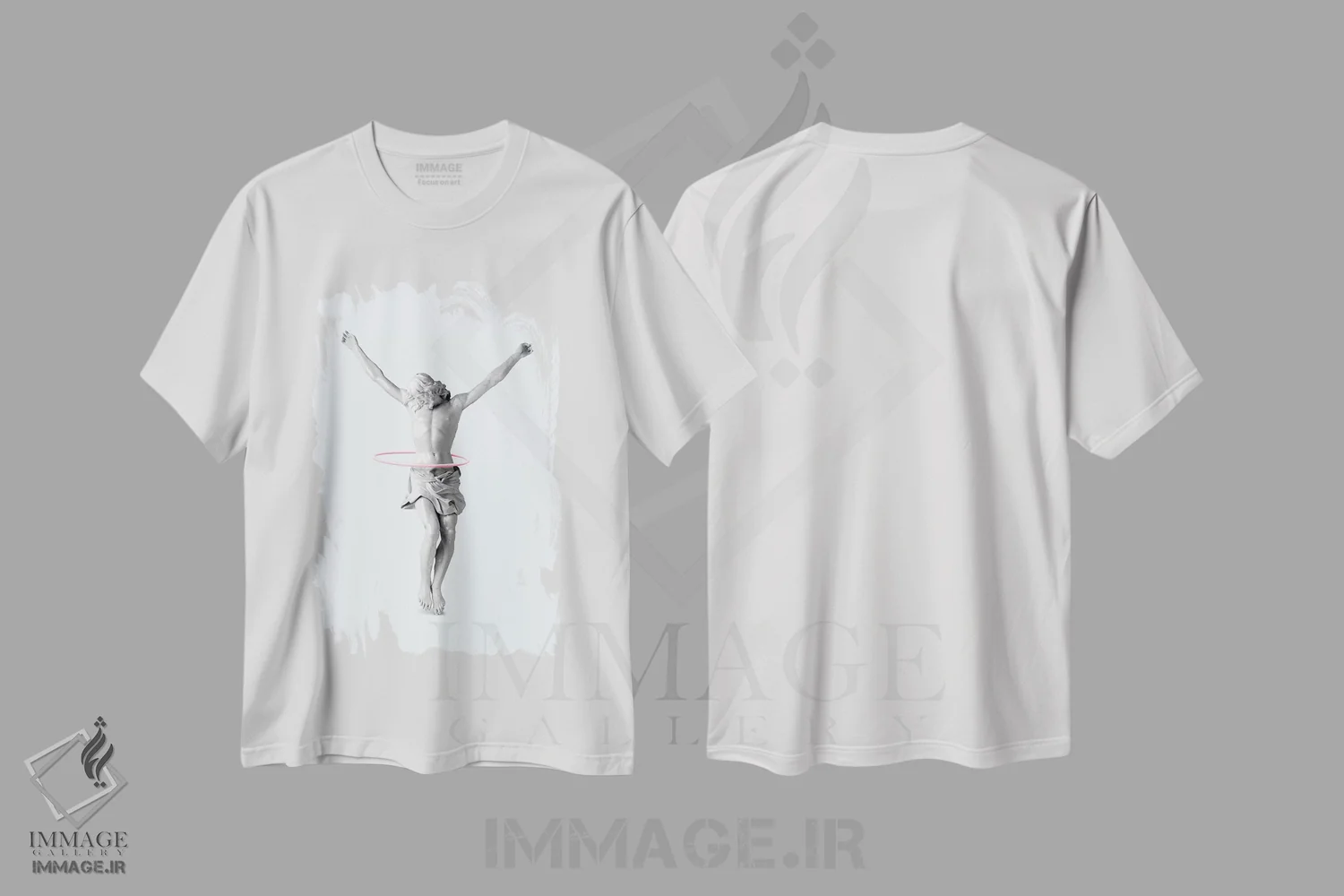 تیشرت سفید طرح دار – تیشرت طنز ,"عیسی با حلقه هولا" اثر یوناس لوس immage.ir