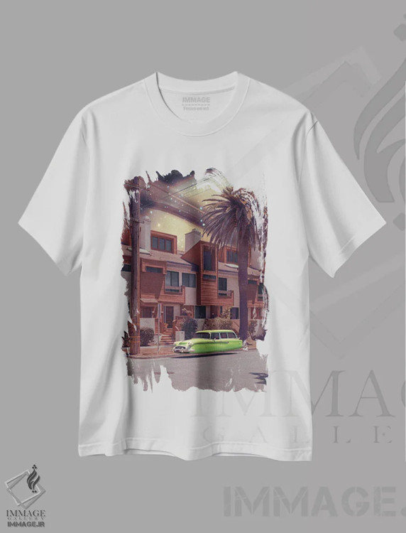 تیشرت سفید طرح دار – تیشرت علمی تخیلی ,"روستای فضایی" اثر یوناس لوس immage.ir