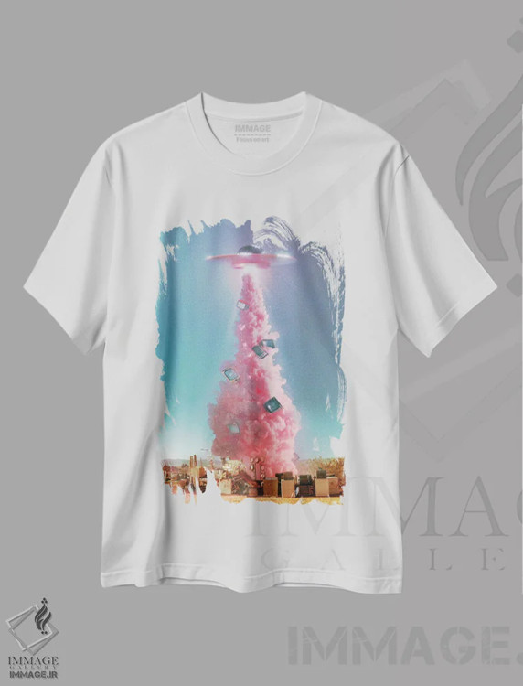 تیشرت سفید طرح دار – تیشرت علمی تخیلی ,"جاسوسی بیگانه فضایی" اثر یوناس لوس فروشگاه ایماژ