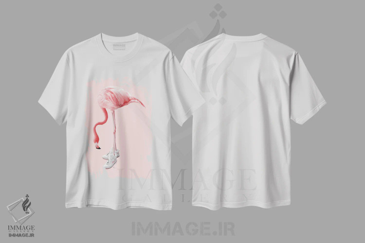 تیشرت سفید طرح دار – تیشرت فانتزی ,"فلامینگوی کفش کتانی" اثر یوناس لوس immage.ir