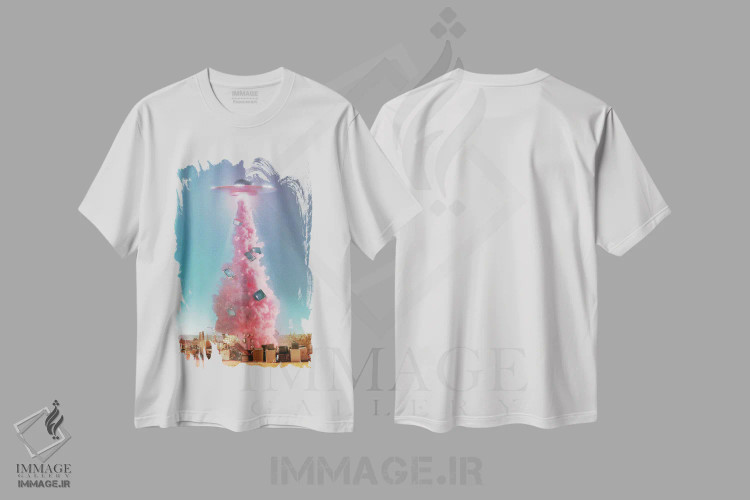 تیشرت سفید طرح دار – تیشرت علمی تخیلی ,"جاسوسی بیگانه فضایی" اثر یوناس لوس فروشگاه ایماژ