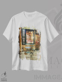 تیشرت سفید طرح دار – تیشرت هنری شهری ,"بیستروی پاریس II" اثر سندی لوید فروشگاه ایماژ
