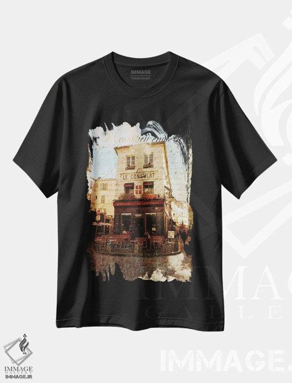 تیشرت مشکی طرح دار – تیشرت شهری ,"بیستروی پاریس III" اثر سندی لوید فروشگاه ایماژ
