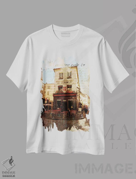 تیشرت سفید طرح دار – تیشرت شهری ,"بیستروی پاریس III" اثر سندی لوید immage.ir