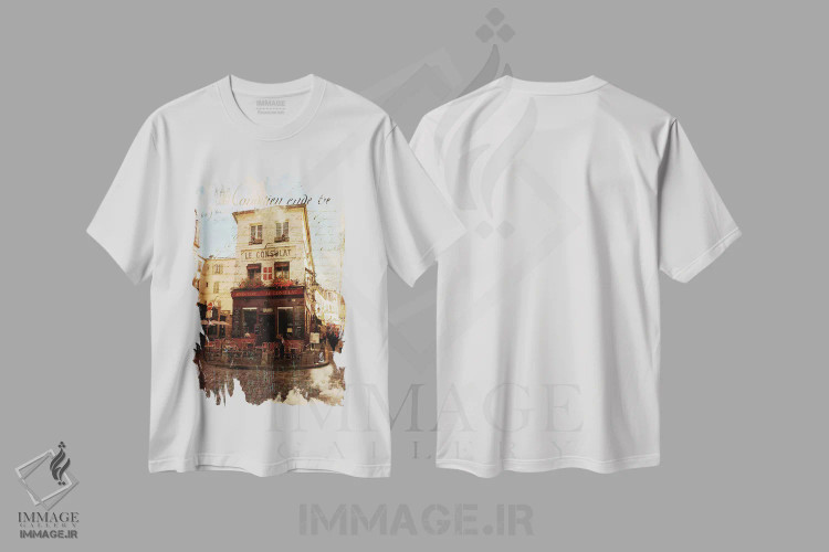تیشرت سفید طرح دار – تیشرت شهری ,"بیستروی پاریس III" اثر سندی لوید immage.ir