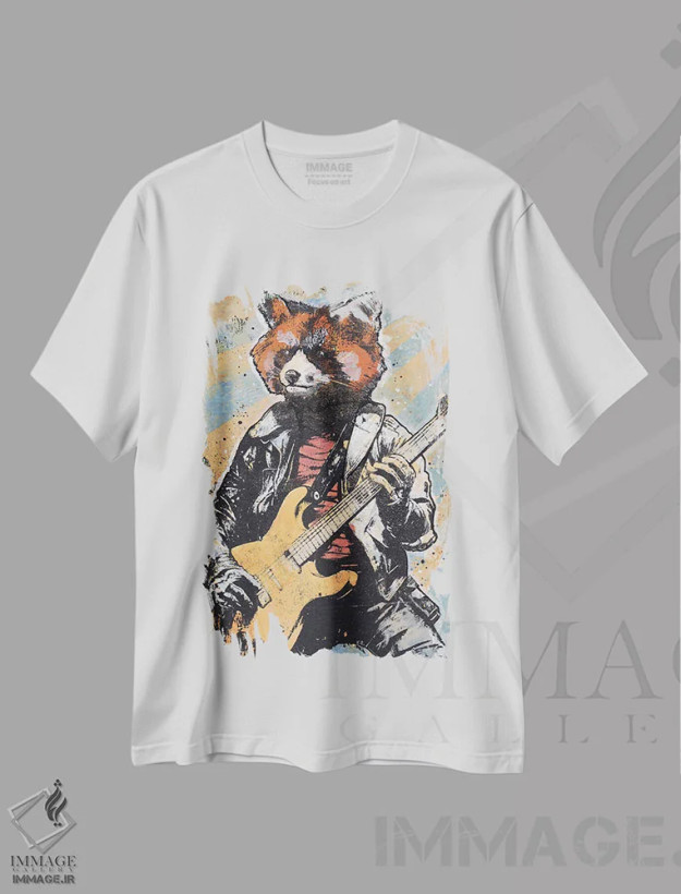 تیشرت سفید طرح دار – تیشرت موسیقی ,"ریتم های پاندا قرمز" اثر شارلین لومیس فروشگاه ایماژ