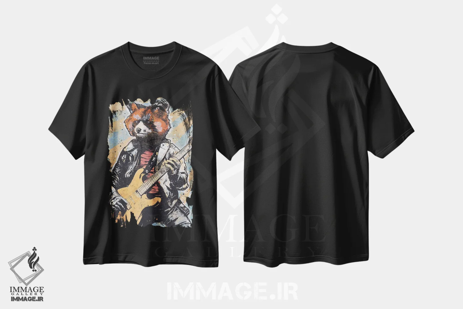 تیشرت مشکی طرح دار – تیشرت موسیقی ,"ریتم های پاندا قرمز" اثر شارلین لومیس immage.ir