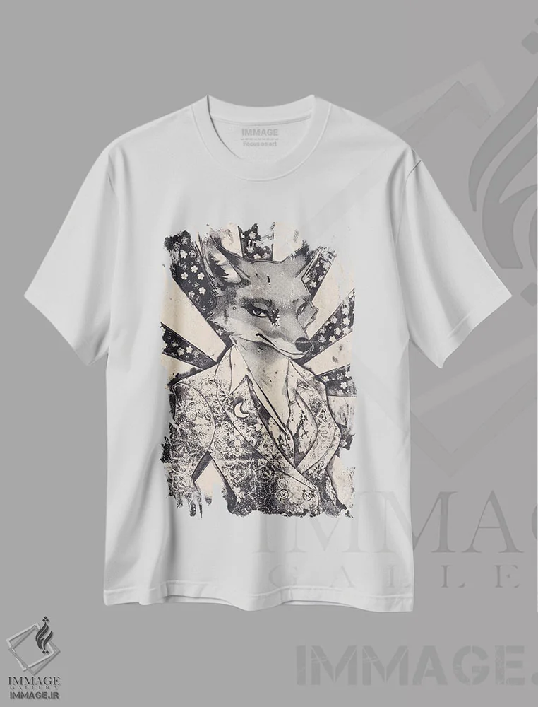 تیشرت سفید طرح دار – تیشرت هنری ,"روباه ماده" اثر شارلین لومیس immage.ir