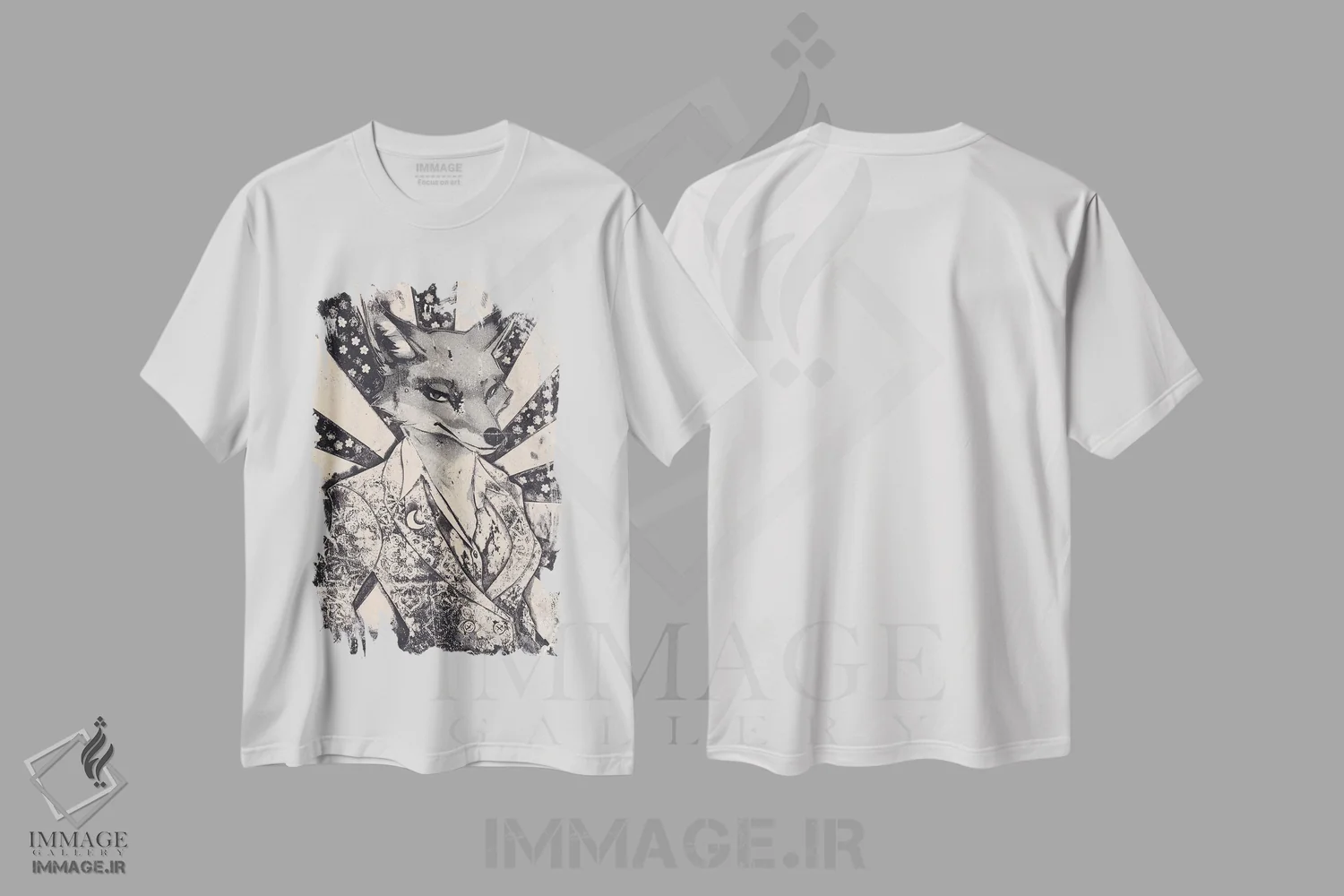 تیشرت سفید طرح دار – تیشرت هنری ,"روباه ماده" اثر شارلین لومیس immage.ir