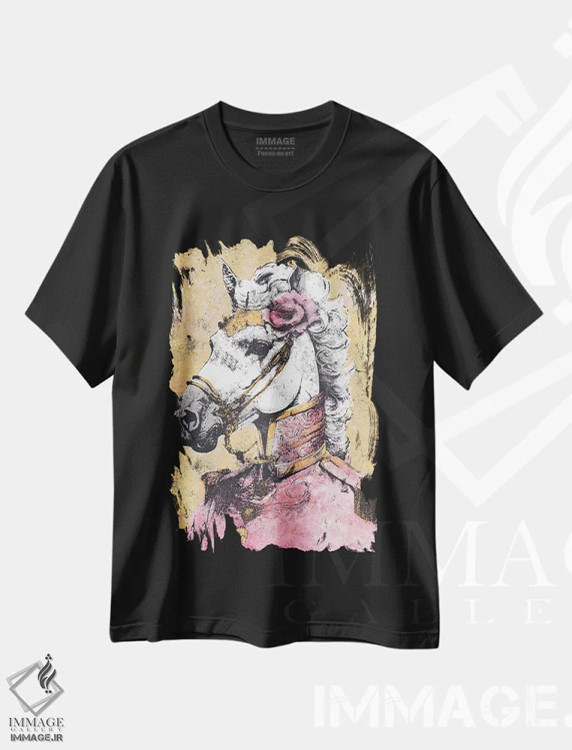 تیشرت مشکی طرح دار – تیشرت هنری ,"بانوی لیپیتزَنر" اثر شارلین لومیس فروشگاه ایماژ