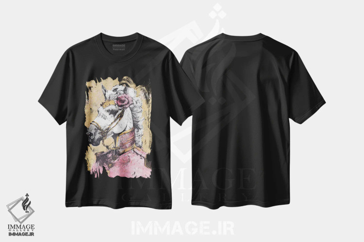 تیشرت مشکی طرح دار – تیشرت هنری ,"بانوی لیپیتزَنر" اثر شارلین لومیس فروشگاه ایماژ