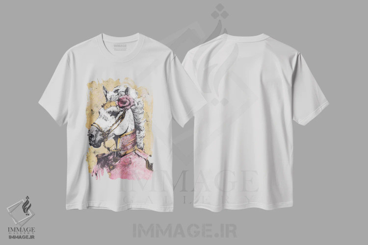 تیشرت سفید طرح دار – تیشرت هنری ,"بانوی لیپیتزَنر" اثر شارلین لومیس immage.ir